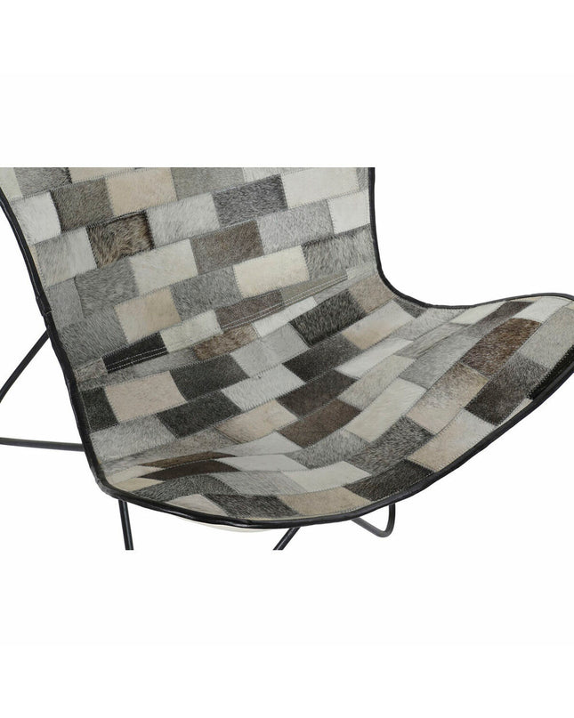 DKD Home Decor kitchen chair with beige, black, and gray upholstery, white frame, measuring 74x70x90 cm, suitable for home and cooking spaces.