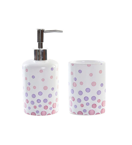 Pair of DKD Home Decor white ABS and dolomite bathroom accessories with dotted design, measuring 7x7x17.5 cm, set of 2