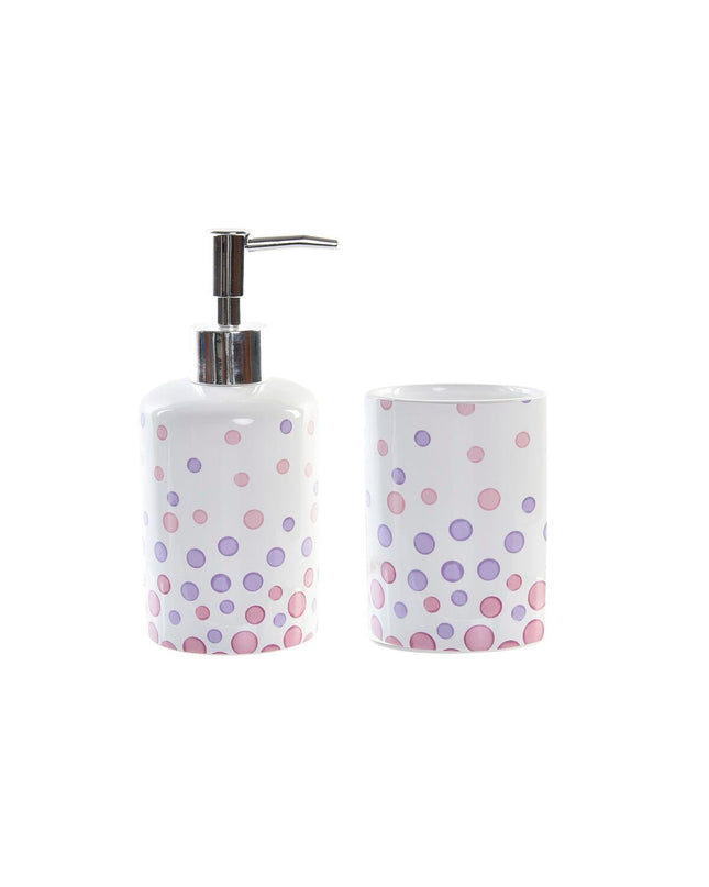 Pair of DKD Home Decor white ABS and dolomite bathroom accessories with dotted design, measuring 7x7x17.5 cm, set of 2