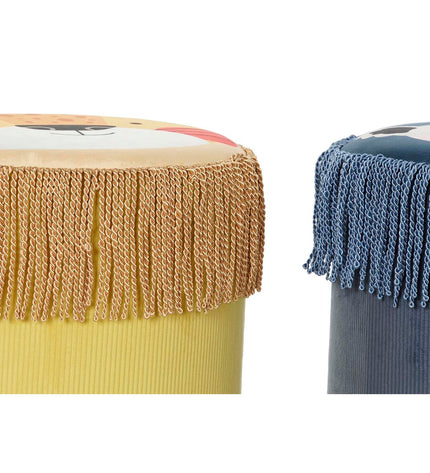 DKD Home Decor footstool, cozy cushioned footrest for living room or kitchen, in neutral fabric with wooden legs.