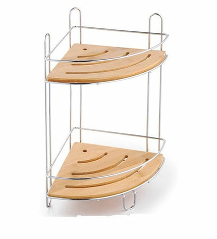 DKD Home Decor bamboo and chrome bathroom shelf with two planks, 19.5 x 19.5 x 36.5 cm, suitable for house and kitchen use