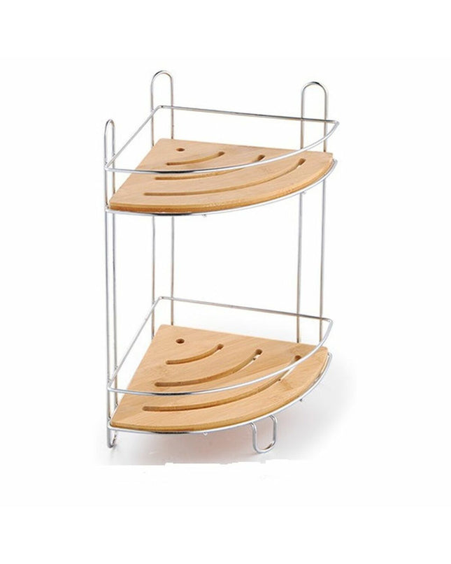 DKD Home Decor bamboo and chrome bathroom shelf with two planks, 19.5 x 19.5 x 36.5 cm, suitable for house and kitchen use