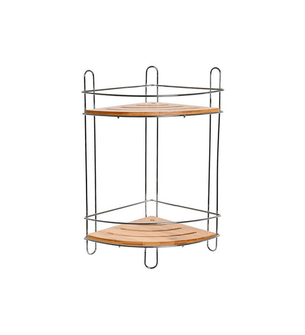 DKD Home Decor bamboo and stainless steel bathroom wall shelf with 2 planks, 19.5x19.5x36.5 cm, for house and kitchen use