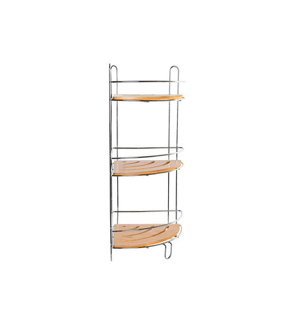 DKD Home Decor bamboo and aluminum bathroom shelf in chrome finish, natural wood look, measuring 19.5 x 19.5 x 47 cm, suitable for bathroom decor.