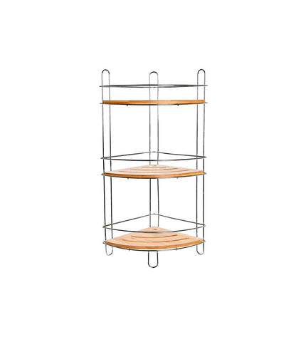 DKD Home Decor bamboo and chrome bathroom wall shelf in natural finish, 19.5x19.5x47 cm, metal and aluminium construction