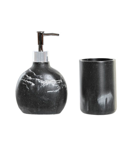 Black plastic soap dish by DKD Home Decor, 11x6x17 cm, with two parts, designed for bathroom or kitchen use.