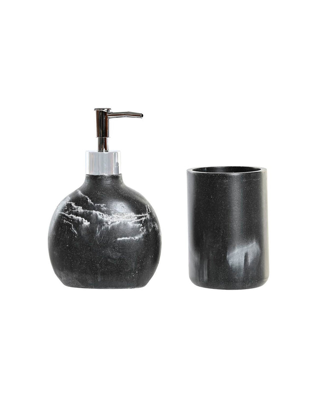 Black plastic soap dish by DKD Home Decor, 11x6x17 cm, with two parts, designed for bathroom or kitchen use.