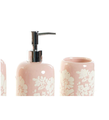 Pink and white ceramic bath set by DKD Home Decor, featuring 8x8x17.5 cm house and kitchen decor items for bathroom use.