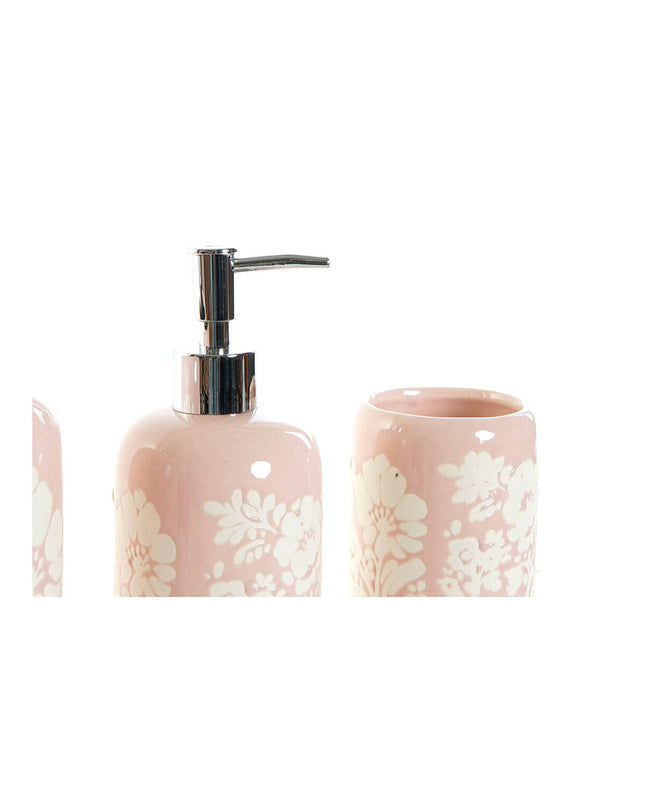 Pink and white ceramic bath set by DKD Home Decor, featuring 8x8x17.5 cm house and kitchen decor items for bathroom use.