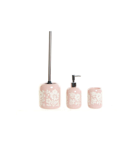 Pink and white ceramic bath accessory from DKD Home Decor, 8x8x17.5 cm, with a smooth, decorative finish for home bathroom decor.