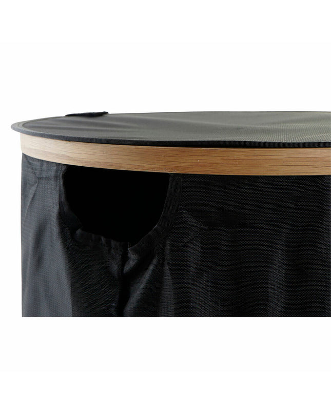 DKD Home Decor black felt laundry basket with wooden handles, 44x44x57 cm, ideal for home organization and storage.