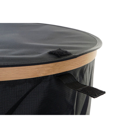 DKD Home Decor black felt laundry basket with wooden handles, 44x44x57 cm, for home organization and storage.