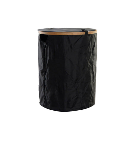 DKD Home Decor black felt laundry basket with wooden handles, 44x44x57 cm, for home organization and storage.