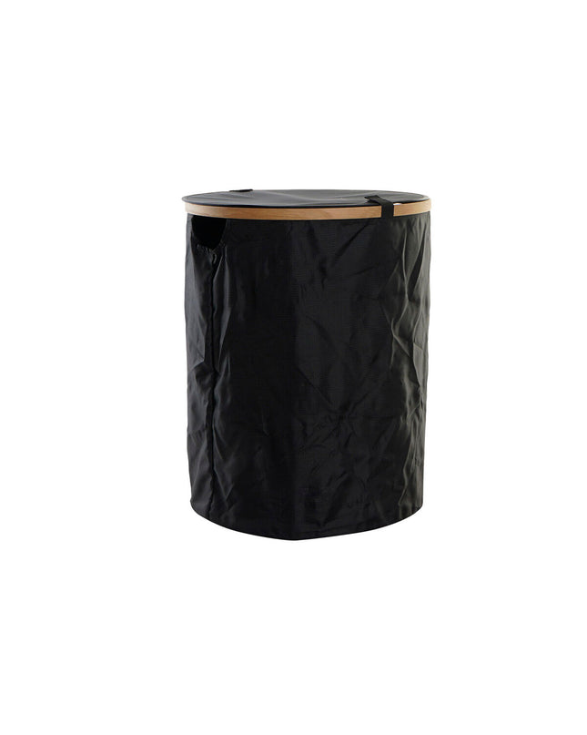 DKD Home Decor black felt laundry basket with wooden handles, 44x44x57 cm, for home organization and storage.