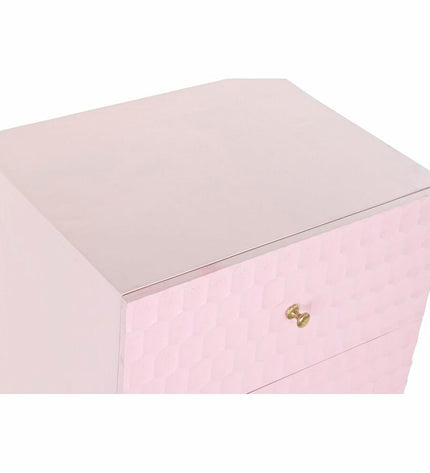 Light pink metal nightstand with mango wood top, DKD Home Decor, 52 x 42 x 65 cm, modern bedroom furniture.