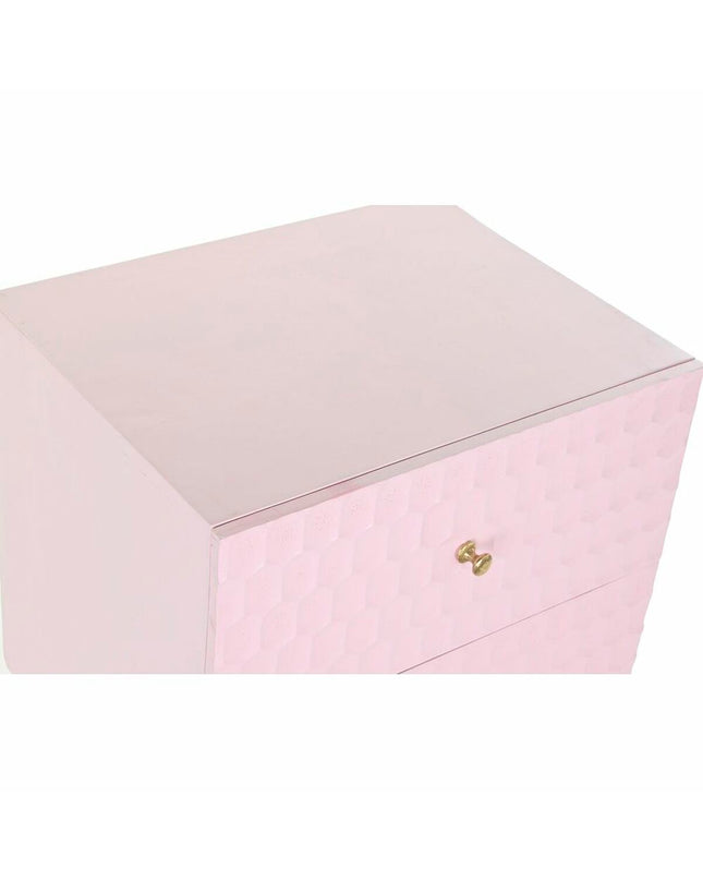 Light pink metal nightstand with mango wood top, DKD Home Decor, 52 x 42 x 65 cm, modern bedroom furniture.