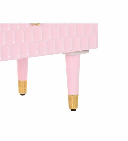 Light pink metal nightstand with mango wood top, DKD Home Decor, 52x42x65 cm, modern bedside furniture.