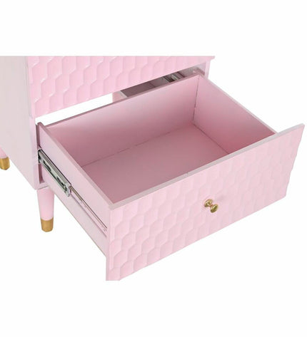 Light pink metal nightstand with mango wood top, DKD Home Decor, 52x42x65 cm, modern bedroom furniture.