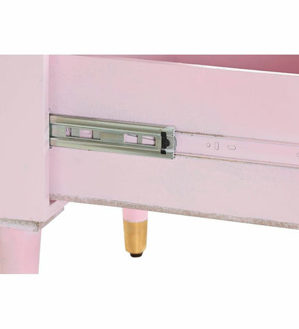 Light pink metal nightstand with mango wood top, DKD Home Decor, 52x42x65 cm, modern bedroom furniture.