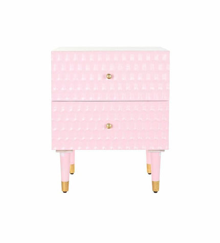 Light pink metal bedside table with mango wood top, DKD Home Decor, 52x42x65 cm, modern furniture for bedroom or living space.
