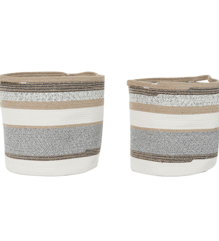 DKD Home Decor basket spelset with two natural jute baskets in white and gray for home organization and storage.