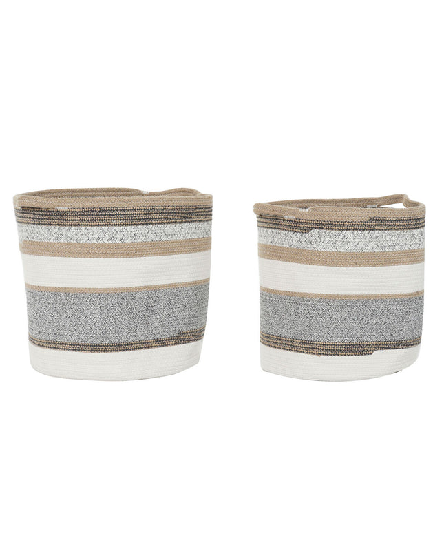 DKD Home Decor basket spelset with two natural jute baskets in white and gray for home organization and storage.