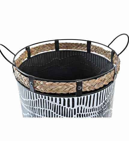DKD Home Decor basket spelset with white, brown, and black woven twine iron handles, suitable for home storage and organization.