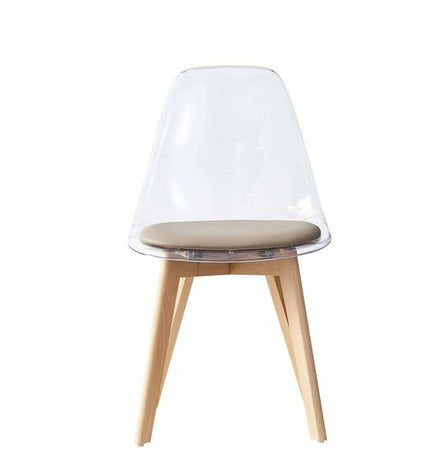 Beige DKD Home Decor kitchen chair with wooden legs and polycarbonate seat, measuring 54 x 47 x 81 cm.