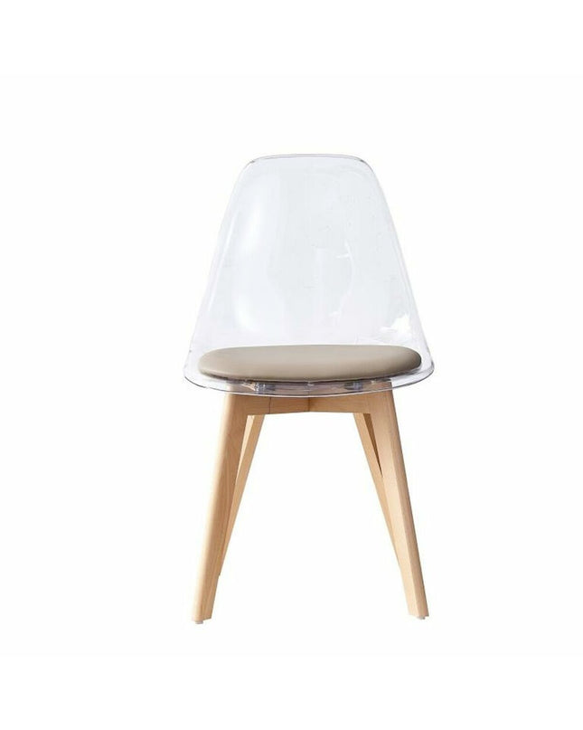 Beige DKD Home Decor kitchen chair with wooden legs and polycarbonate seat, measuring 54 x 47 x 81 cm.