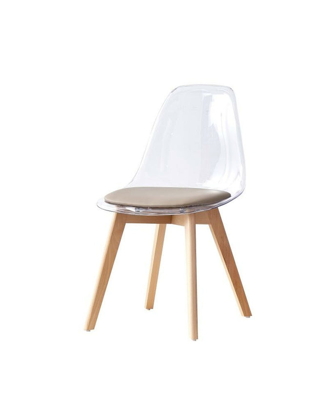 Beige DKD Home Decor kitchen chair with wooden legs and polycarbonate seat, measuring 54x47x81 cm, suitable for dining or kitchen use.