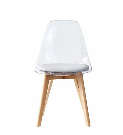 Gray DKD Home Decor kitchen chair with wooden legs and polycarbonate seat, measuring 54 x 47 x 81 cm.