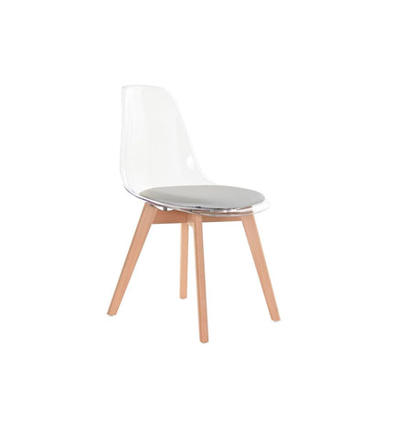 Gray DKD Home Decor kitchen chair with wooden legs and polycarbonate seat, measuring 54 x 47 x 81 cm.