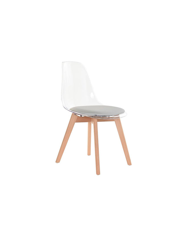 Gray DKD Home Decor kitchen chair with wooden legs and polycarbonate seat, measuring 54 x 47 x 81 cm.