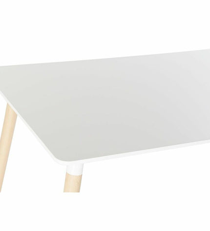 DKD Home Decor white dining table with birch wood and MDF, 120x80x74 cm, in a modern kitchen setting.