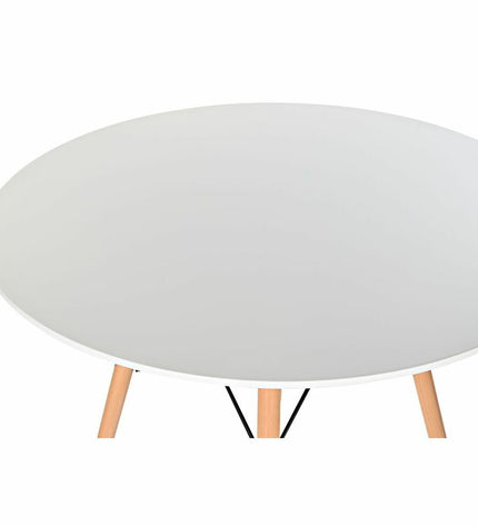 DKD Home Decor dining table with white and black natural birch wood and MDF, 90x90x74 cm, in a modern kitchen setting.