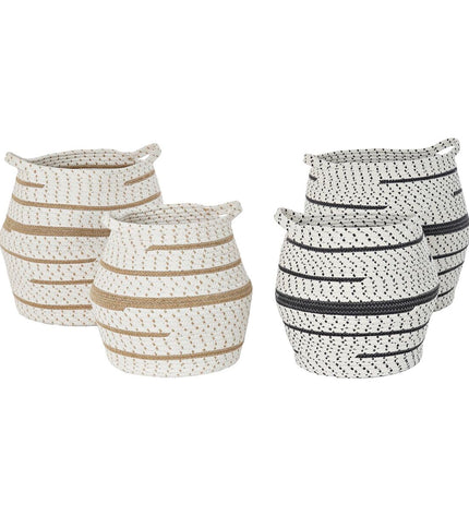 Set of two DKD Home Decor jute baskets in white, brown, and gray for home organization and storage, with woven design.