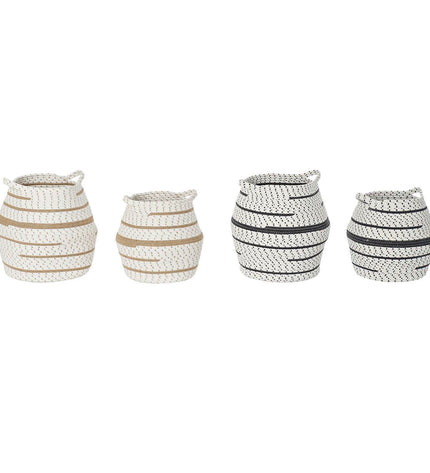 Set of two DKD Home Decor jute baskets in white, brown, and gray for home organization and storage in kitchen or house decor.