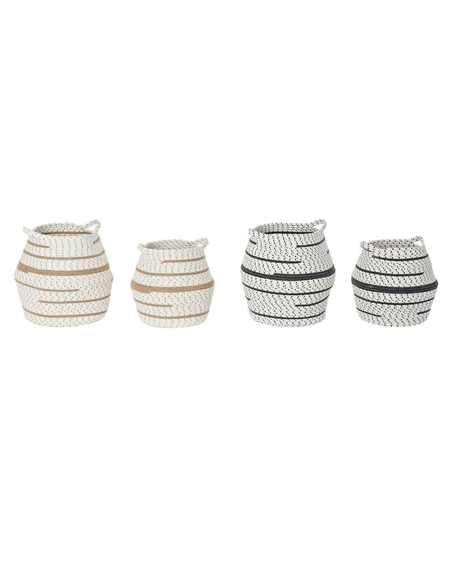 Set of two DKD Home Decor jute baskets in white, brown, and gray for home organization and storage in kitchen or house decor.