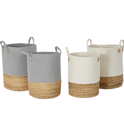 DKD Home Decor basket spelset with two natural fiber storage baskets in light gray, ideal for home organization and decor.