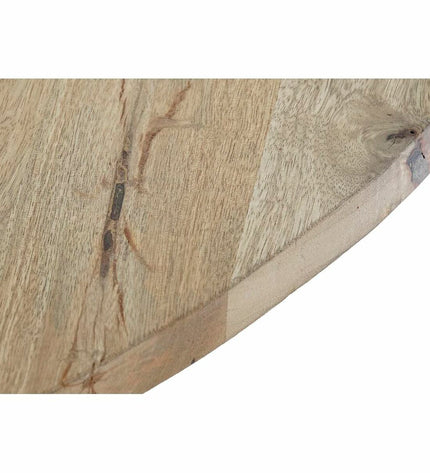 DKD Home Decor dining table with black metal frame, mango wood surface, measuring 127x127x75 cm, suitable for home and kitchen decor.