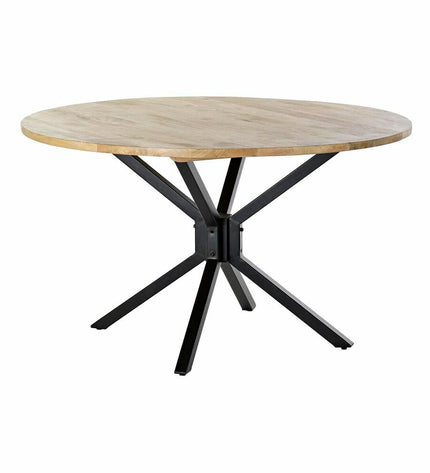 Square dining table by DKD Home Decor with black metal frame and mango wood top, measuring 127x127x75 cm, natural and modern design.