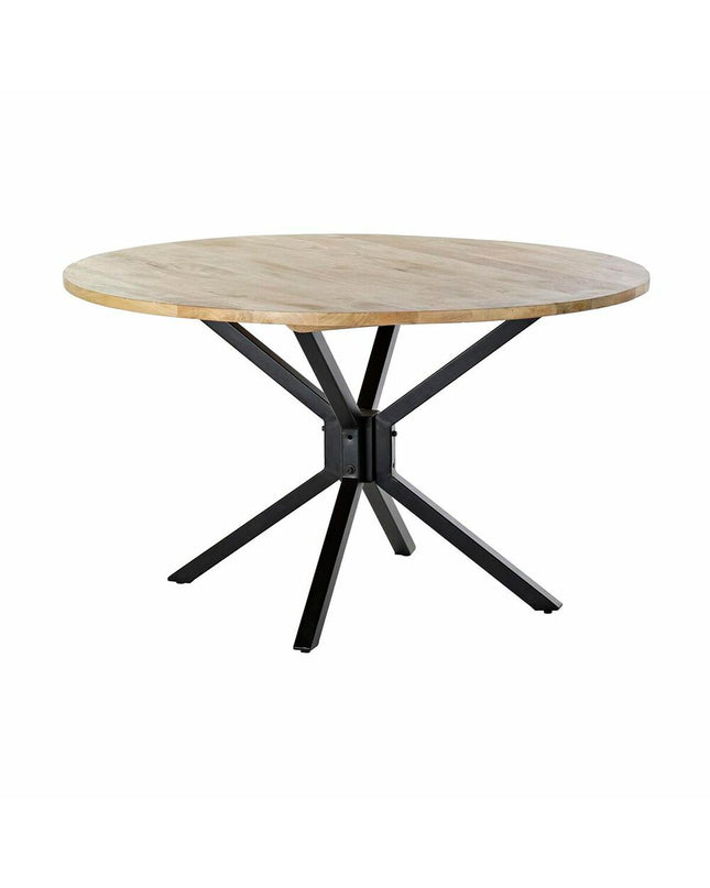 Square dining table by DKD Home Decor with black metal frame and mango wood top, measuring 127x127x75 cm, natural and modern design.