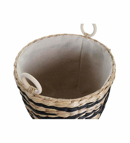 DKD Home Decor basket spelset with three black and natural fiber storage baskets for home organization and kitchen use.