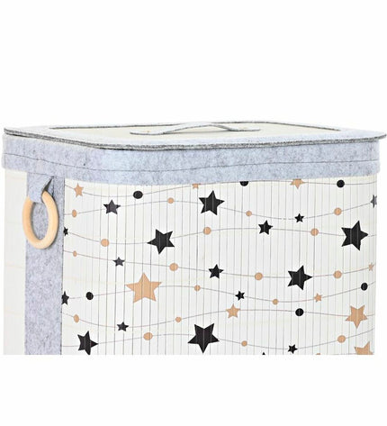 Set of four DKD Home Decor storage boxes with bamboo star design in white, black, and gray, measuring 41x31x42 cm.