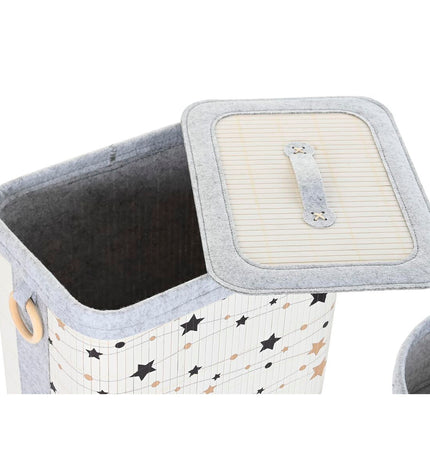 DKD Home Decor manden set with white, black, gray, and gold bamboo stars, 41x31x42 cm, four storage and organization baskets