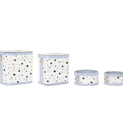 DKD Home Decor mandenset with white, black, gray, and gold bamboo stars, 41x31x42 cm, four storage and organization pieces.