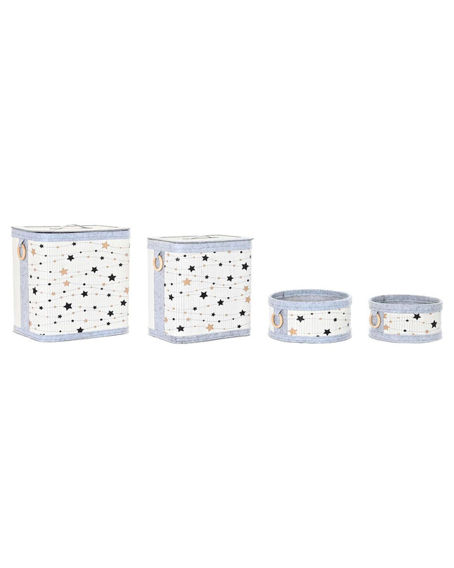 DKD Home Decor mandenset with white, black, gray, and gold bamboo stars, 41x31x42 cm, four storage and organization pieces.