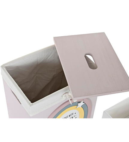 Colorful DKD Home Decor mandenset with five Paulownia wood storage baskets in yellow, white, gray, and pink, 40x30x55 cm.