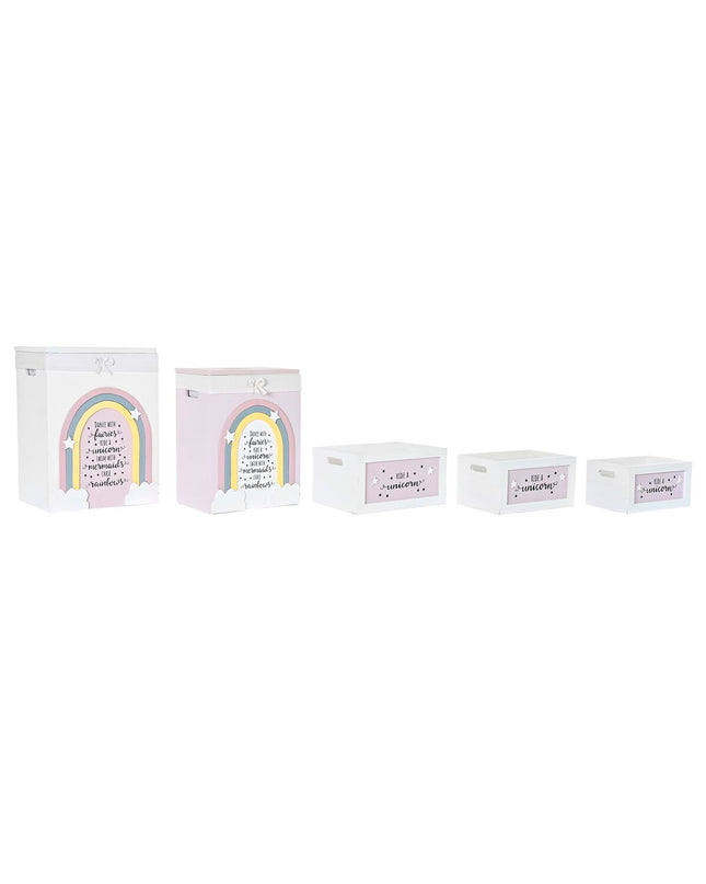 DKD Home Decor yellow, white, gray, and pink Paulownia wood storage boxes set for kids, 40x30x55 cm, five-piece organizer.