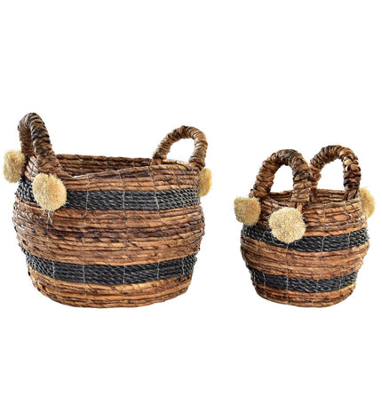 DKD Home Decor natural fiber basket spelset for bathroom, colonial style, 31x31x33 cm with woven texture and natural finish.
